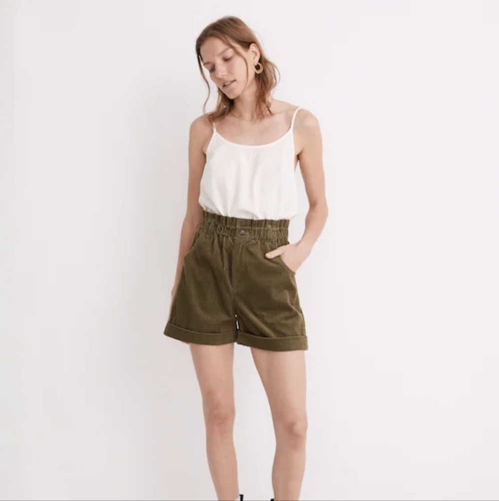 Madewell Olive Corduroy Pull-On Paperbag Women's Shorts